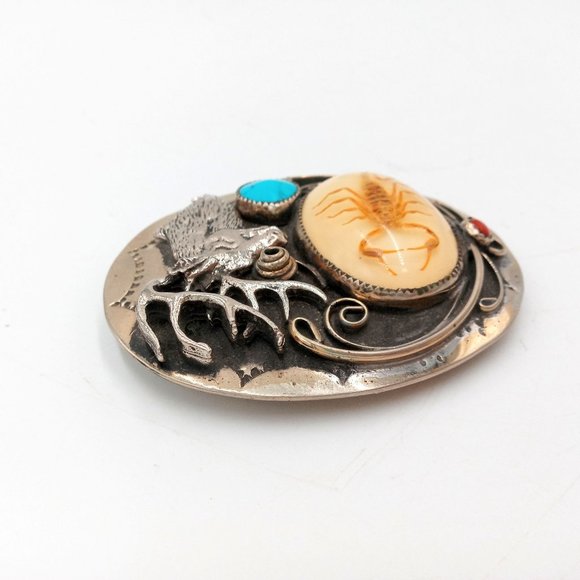 Scorpion Deer Belt Buckle Turquoise Coral Elk Cowboy Native American Country main image 10